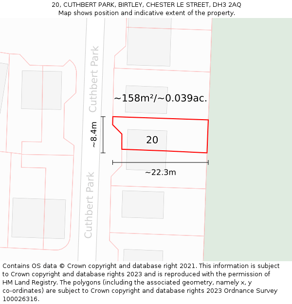 20, CUTHBERT PARK, BIRTLEY, CHESTER LE STREET, DH3 2AQ: Plot and title map