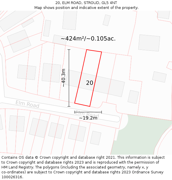 20, ELM ROAD, STROUD, GL5 4NT: Plot and title map