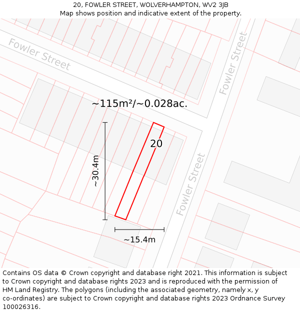 20, FOWLER STREET, WOLVERHAMPTON, WV2 3JB: Plot and title map