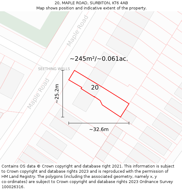 20, MAPLE ROAD, SURBITON, KT6 4AB: Plot and title map
