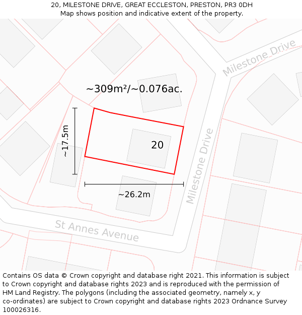 20, MILESTONE DRIVE, GREAT ECCLESTON, PRESTON, PR3 0DH: Plot and title map