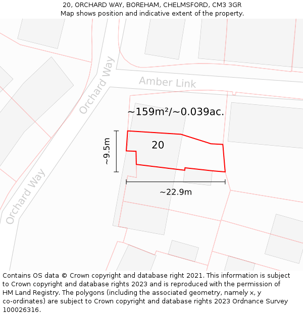 20, ORCHARD WAY, BOREHAM, CHELMSFORD, CM3 3GR: Plot and title map