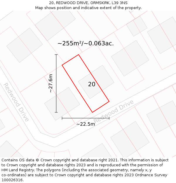 20, REDWOOD DRIVE, ORMSKIRK, L39 3NS: Plot and title map