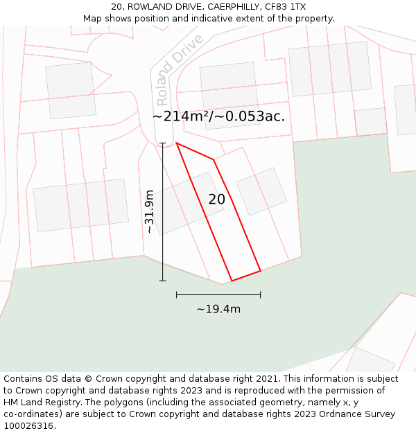 20, ROWLAND DRIVE, CAERPHILLY, CF83 1TX: Plot and title map