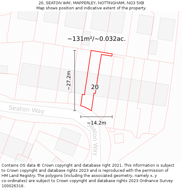 20, SEATON WAY, MAPPERLEY, NOTTINGHAM, NG3 5XB: Plot and title map
