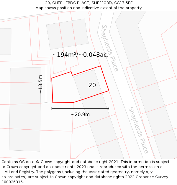 20, SHEPHERDS PLACE, SHEFFORD, SG17 5BF: Plot and title map