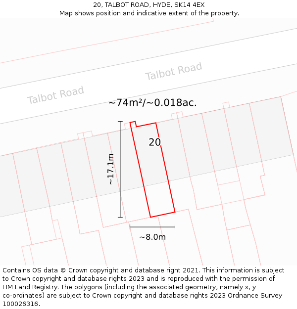 20, TALBOT ROAD, HYDE, SK14 4EX: Plot and title map