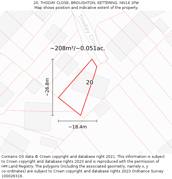 20, THODAY CLOSE, BROUGHTON, KETTERING, NN14 1PW: Plot and title map