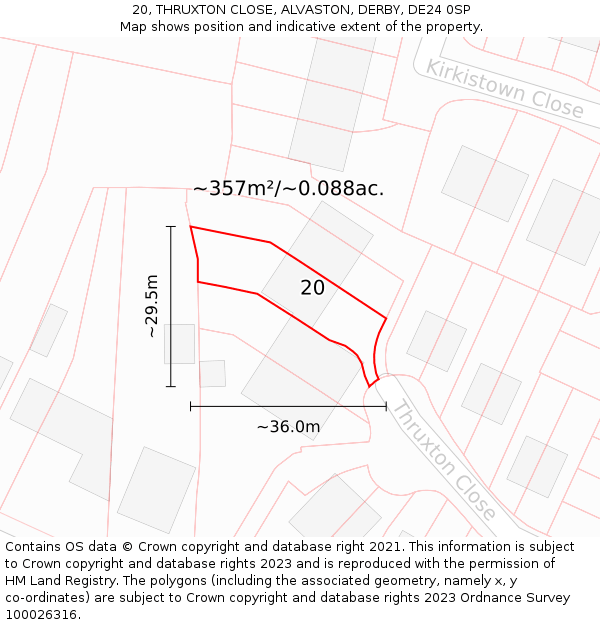 20, THRUXTON CLOSE, ALVASTON, DERBY, DE24 0SP: Plot and title map