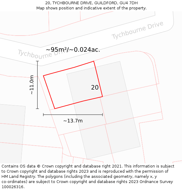20, TYCHBOURNE DRIVE, GUILDFORD, GU4 7DH: Plot and title map