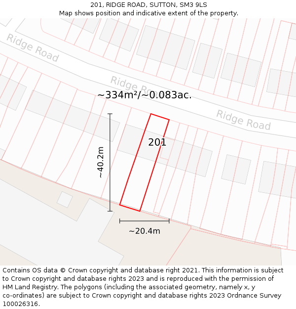 201, RIDGE ROAD, SUTTON, SM3 9LS: Plot and title map