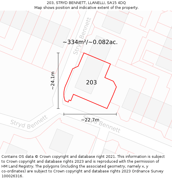 203, STRYD BENNETT, LLANELLI, SA15 4DQ: Plot and title map