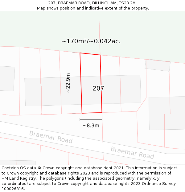207, BRAEMAR ROAD, BILLINGHAM, TS23 2AL: Plot and title map