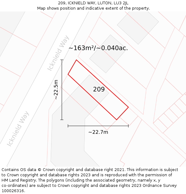 209, ICKNIELD WAY, LUTON, LU3 2JL: Plot and title map