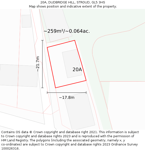 20A, DUDBRIDGE HILL, STROUD, GL5 3HS: Plot and title map