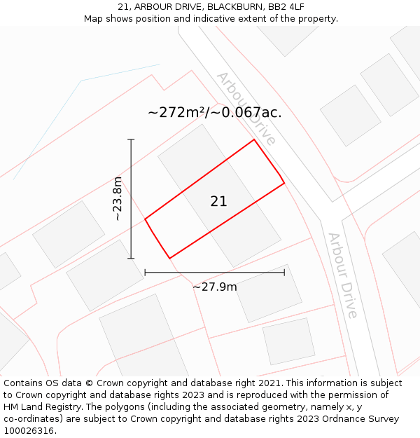 21, ARBOUR DRIVE, BLACKBURN, BB2 4LF: Plot and title map
