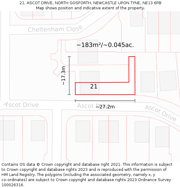 21, ASCOT DRIVE, NORTH GOSFORTH, NEWCASTLE UPON TYNE, NE13 6PB: Plot and title map