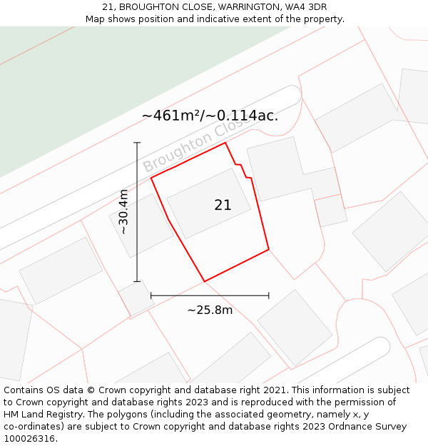 21, BROUGHTON CLOSE, WARRINGTON, WA4 3DR: Plot and title map