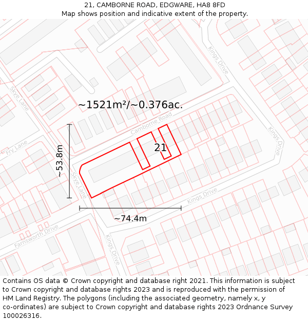 21, CAMBORNE ROAD, EDGWARE, HA8 8FD: Plot and title map