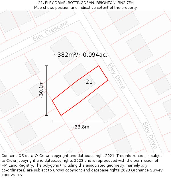 21, ELEY DRIVE, ROTTINGDEAN, BRIGHTON, BN2 7FH: Plot and title map