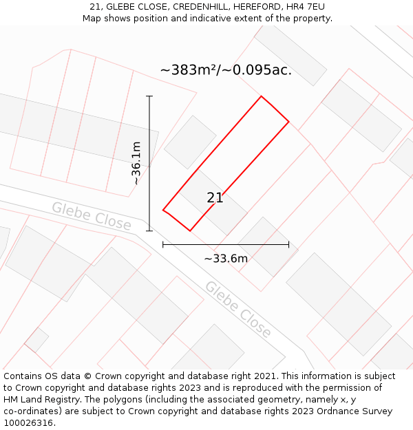 21, GLEBE CLOSE, CREDENHILL, HEREFORD, HR4 7EU: Plot and title map
