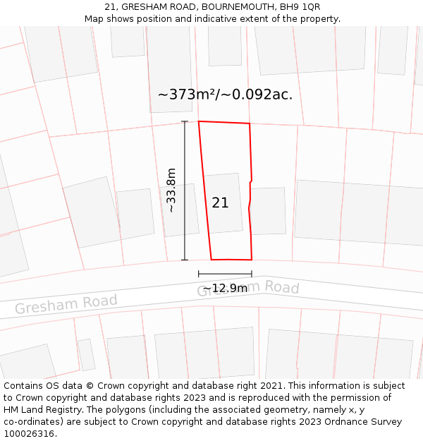 21, GRESHAM ROAD, BOURNEMOUTH, BH9 1QR: Plot and title map