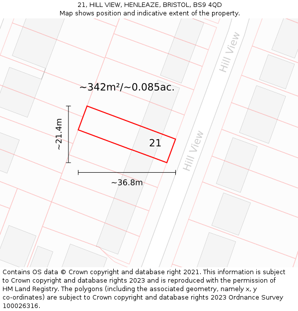 21, HILL VIEW, HENLEAZE, BRISTOL, BS9 4QD: Plot and title map