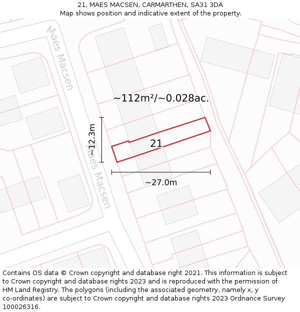 21, MAES MACSEN, CARMARTHEN, SA31 3DA: Plot and title map