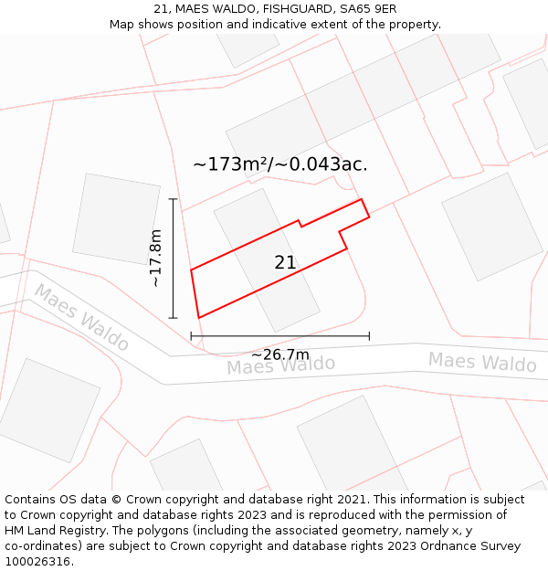 21, MAES WALDO, FISHGUARD, SA65 9ER: Plot and title map