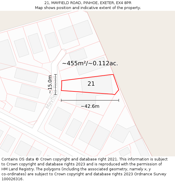 21, MAYFIELD ROAD, PINHOE, EXETER, EX4 8PR: Plot and title map