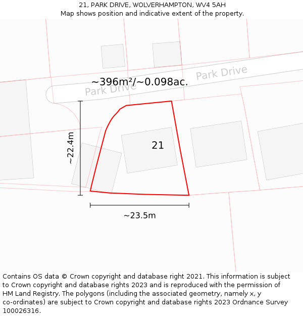 21, PARK DRIVE, WOLVERHAMPTON, WV4 5AH: Plot and title map