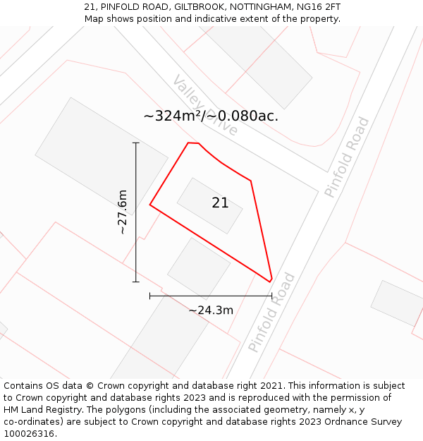 21, PINFOLD ROAD, GILTBROOK, NOTTINGHAM, NG16 2FT: Plot and title map