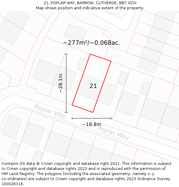 21, POPLAR WAY, BARROW, CLITHEROE, BB7 9ZN: Plot and title map