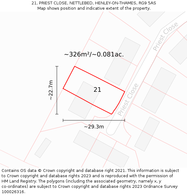 21, PRIEST CLOSE, NETTLEBED, HENLEY-ON-THAMES, RG9 5AS: Plot and title map