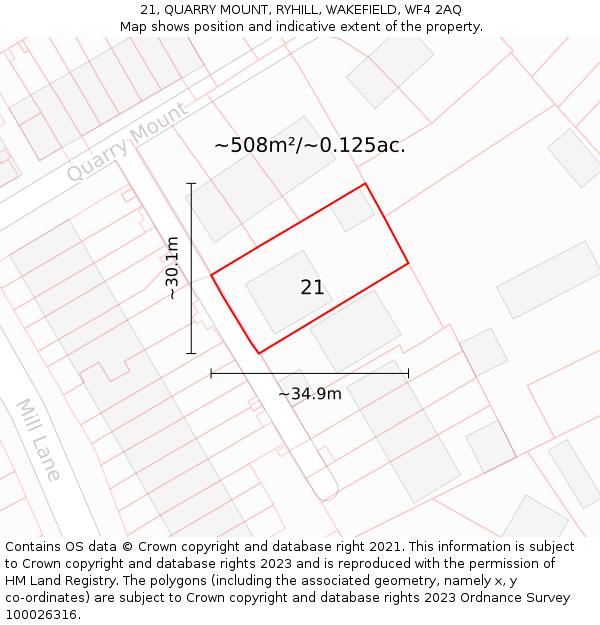 21, QUARRY MOUNT, RYHILL, WAKEFIELD, WF4 2AQ: Plot and title map