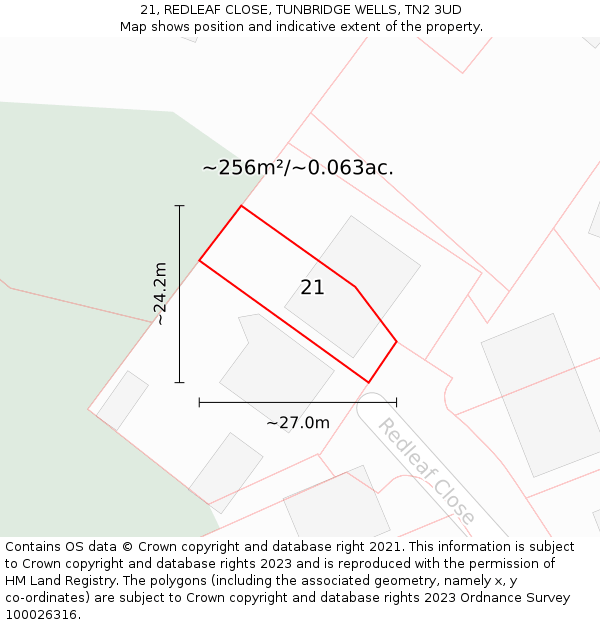 21, REDLEAF CLOSE, TUNBRIDGE WELLS, TN2 3UD: Plot and title map