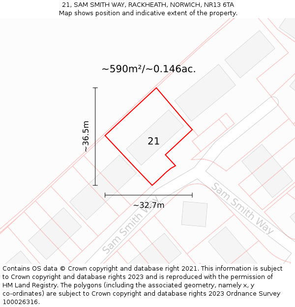 21, SAM SMITH WAY, RACKHEATH, NORWICH, NR13 6TA: Plot and title map