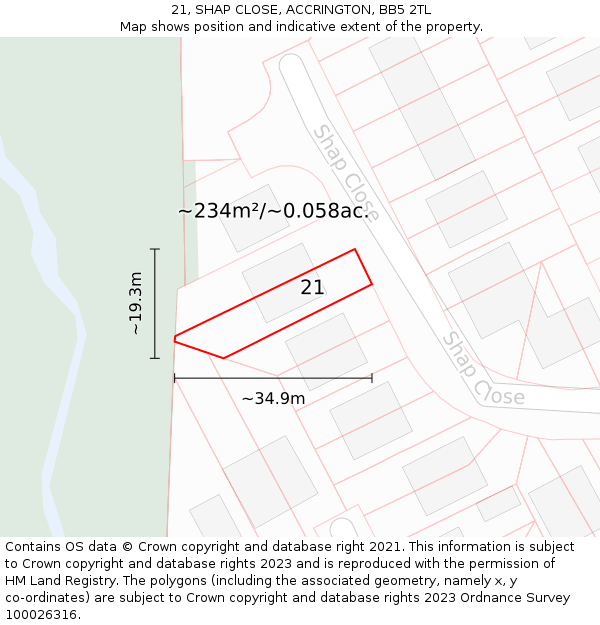 21, SHAP CLOSE, ACCRINGTON, BB5 2TL: Plot and title map