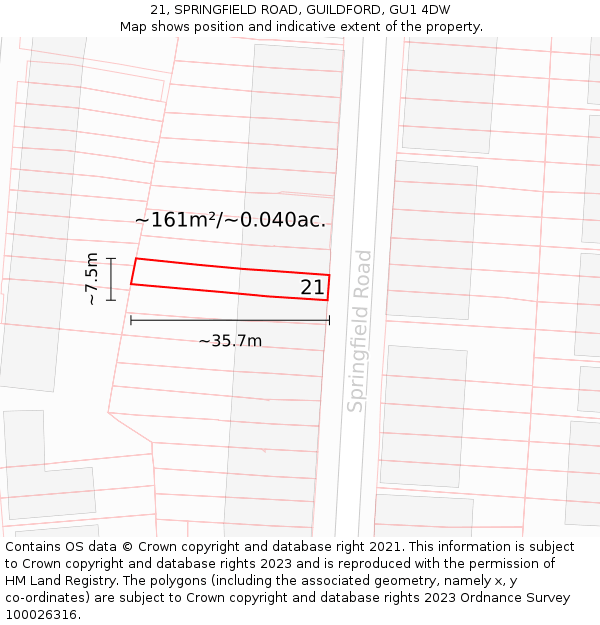 21, SPRINGFIELD ROAD, GUILDFORD, GU1 4DW: Plot and title map
