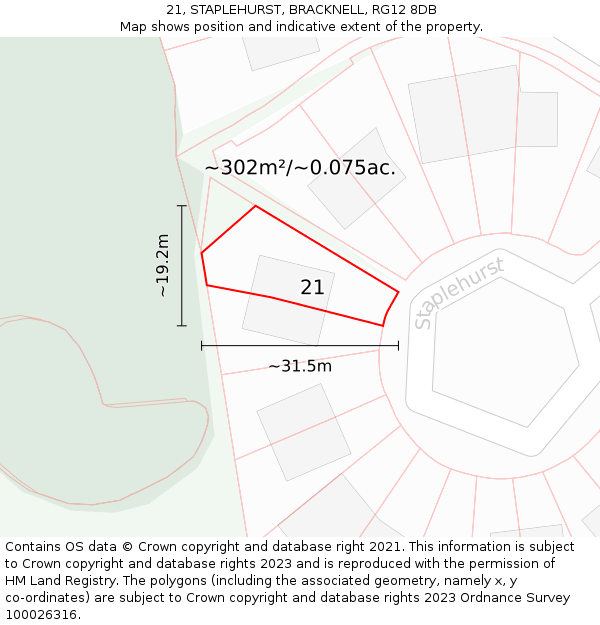 21, STAPLEHURST, BRACKNELL, RG12 8DB: Plot and title map