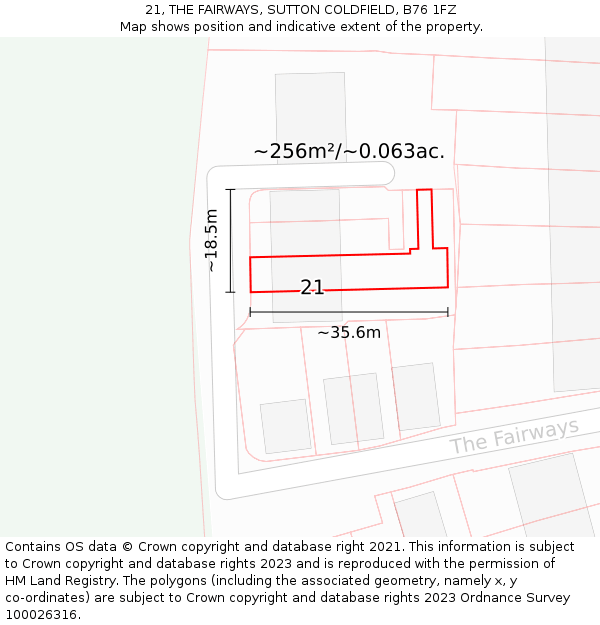 21, THE FAIRWAYS, SUTTON COLDFIELD, B76 1FZ: Plot and title map