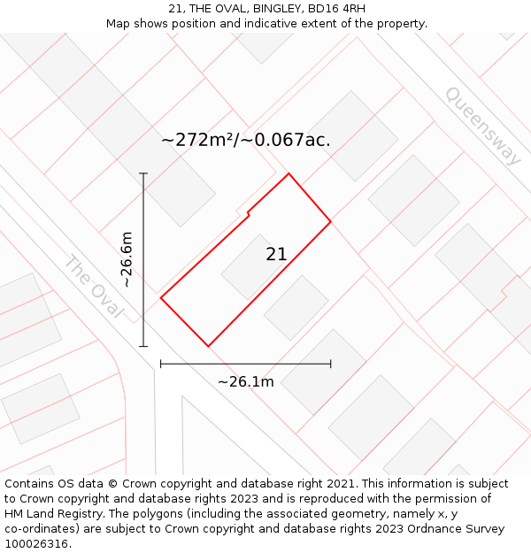 21, THE OVAL, BINGLEY, BD16 4RH: Plot and title map