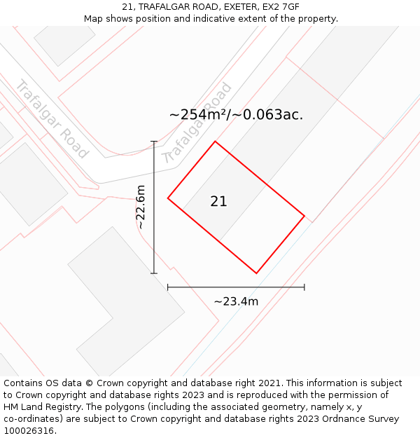21, TRAFALGAR ROAD, EXETER, EX2 7GF: Plot and title map
