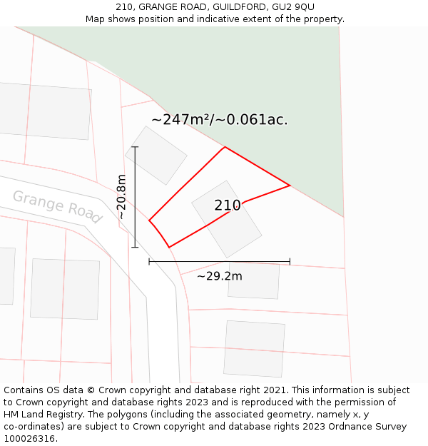 210, GRANGE ROAD, GUILDFORD, GU2 9QU: Plot and title map