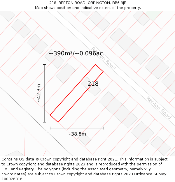 218, REPTON ROAD, ORPINGTON, BR6 9JB: Plot and title map