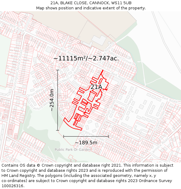 21A, BLAKE CLOSE, CANNOCK, WS11 5UB: Plot and title map