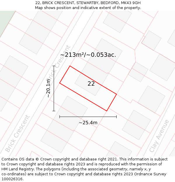 22, BRICK CRESCENT, STEWARTBY, BEDFORD, MK43 9GH: Plot and title map