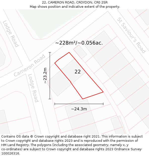 22, CAMERON ROAD, CROYDON, CR0 2SR: Plot and title map