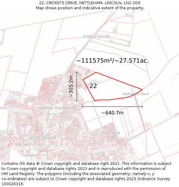 22, CRICKETS DRIVE, NETTLEHAM, LINCOLN, LN2 2GS: Plot and title map