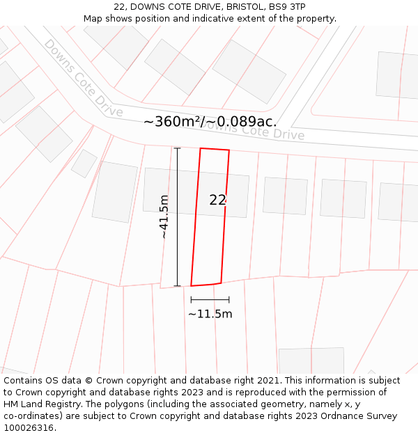 22, DOWNS COTE DRIVE, BRISTOL, BS9 3TP: Plot and title map